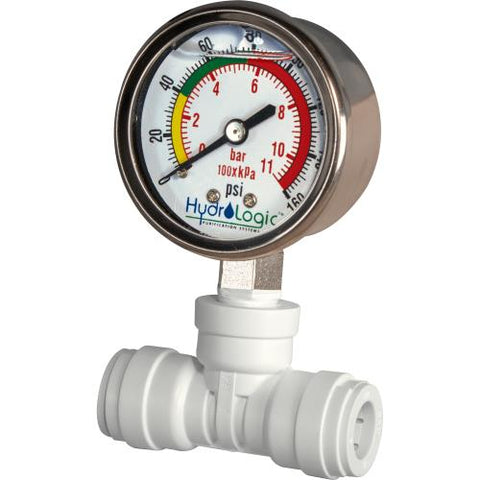 Hydro-Logic Pressure Gauge Kit 1/2Inches QC Tee liquid filled for Evolution RO